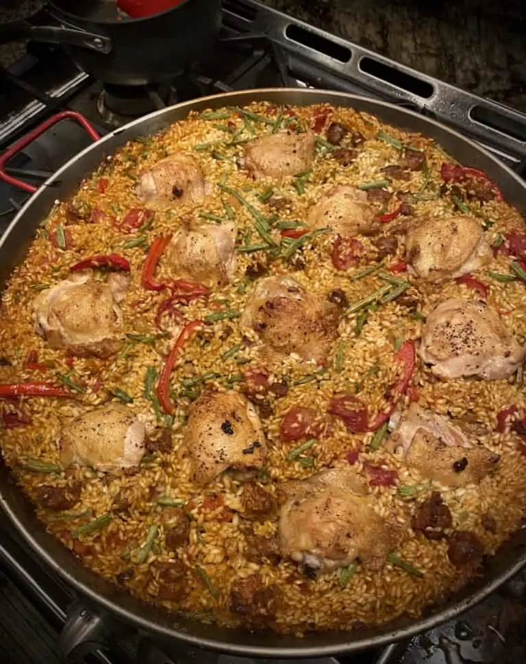 Spanish Paella with Chicken Chorizo Saffron Shrimp
